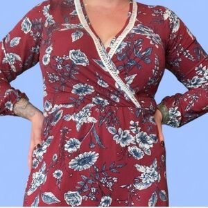 Floral Burgundy Maxi Dress with Wrap Design